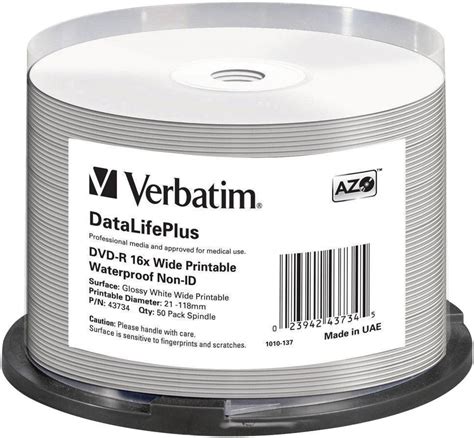 Verbatim 43734 Blank DVD-R 4.7 GB 50 pc(s) Spindle Printable | Conrad.com