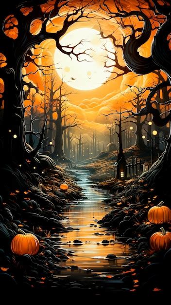 Premium AI Image | Halloween background with pumpkins in the dark ...