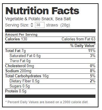 Garden Veggie Straws Nutrition Facts | Fasci Garden