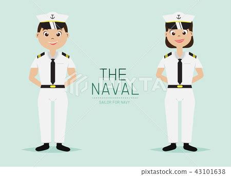 Naval Officer with Navy Uniform Cartoon Character - Stock Illustration ...