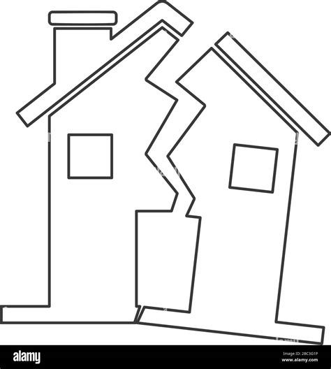 House icon vector with huge crack for damaged or broken house concept line drawing Stock Vector ...