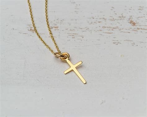 Extra Tiny Solid Gold Cross Necklace 14k gold Handmade Cross