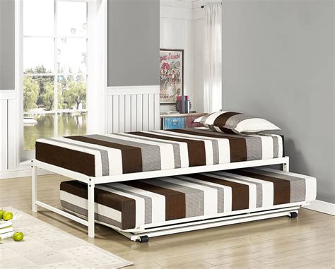 Kings Brand Furniture Twin Size White Metal Platform Bed With Pop Up ...