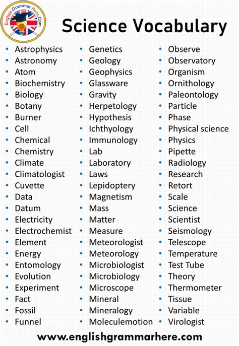 Science Vocabulary Words, Definition and Examples - English Grammar Here