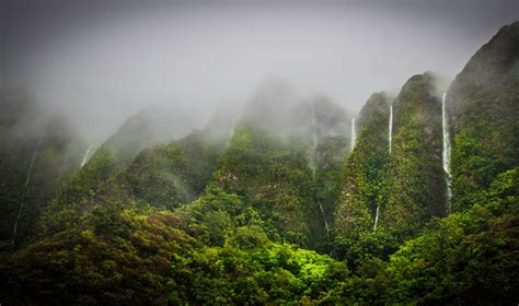 Fotos Hawaii Jungle Highlands Oahu Natur Gebirge Wasserfall Tropen