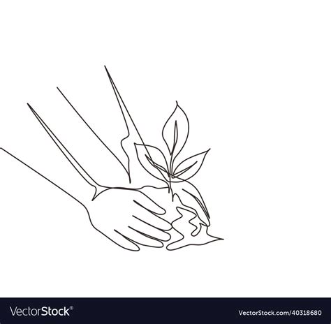 Single one line drawing planting young tree Vector Image