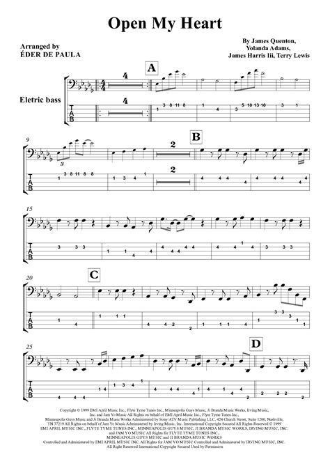 Open My Heart (arr. Éder de Paula) by Yolanda Adams Sheet Music for Bass Guitar Tab at Sheet ...