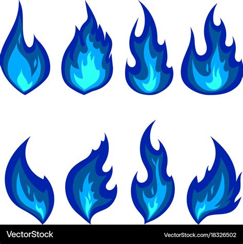 Set of blue fire icons flames Royalty Free Vector Image