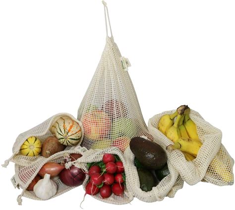 Organic Cotton Mesh Reusable Produce Bags. Set of 6 (2 Each of Lg, Med ...