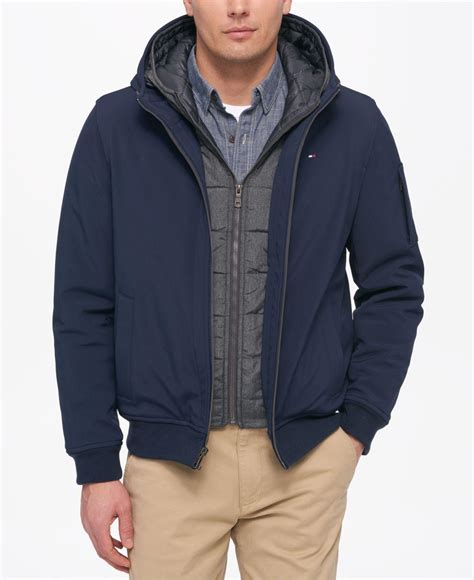 Tommy Hilfiger Synthetic Soft-shell Hooded Bomber Jacket With Bib in Midnight (Blue) for Men ...