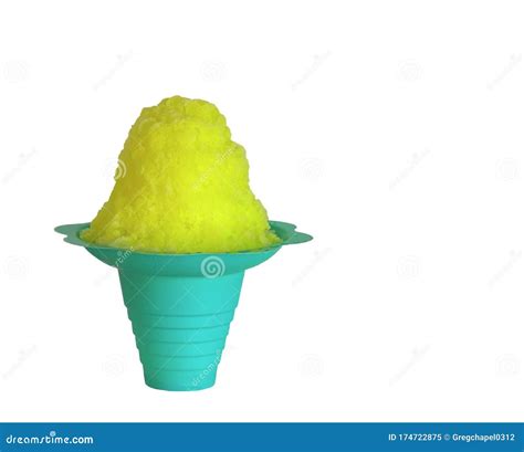 Yellow Hawaiian Shave Ice, Shaved Ice or Snow Cone Dessert Against a ...