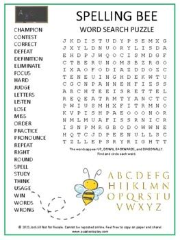 School Spelling Bee Word Search Puzzle Activity | Spelling Worksheet ...