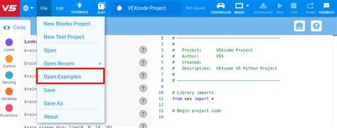 Using Python Example Projects and Templates in VEXcode V5 – VEX Library