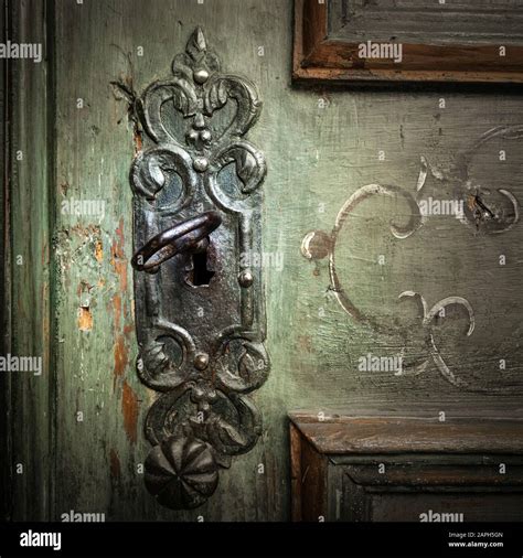 antique door lock detail - close up Stock Photo - Alamy