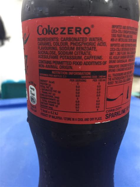 Coke Zero Nutrition Label