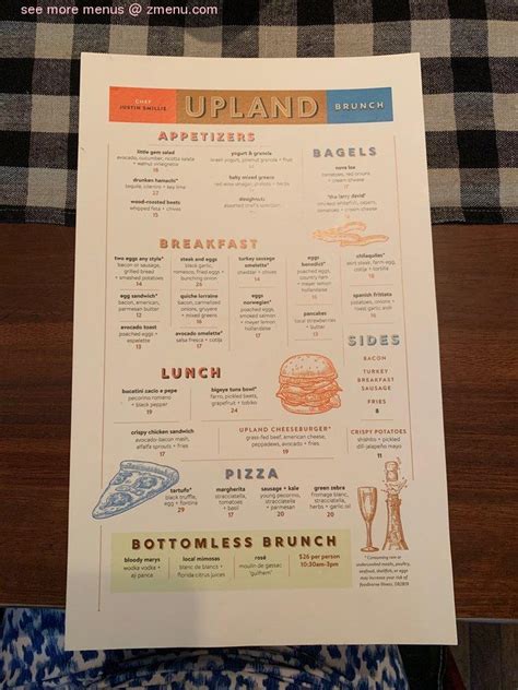 Menu at Upland restaurant, Miami Beach