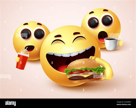 Smiley emoji eating fast food burger vector character design. Smiley ...