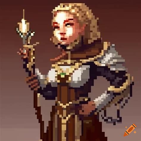 Pixel art of a fantasy cleric girl