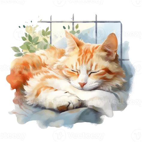 Watercolor illustration of cute a cat sleeping on watercolor background, 24207806 PNG