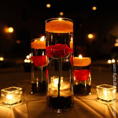 wedding candle idea | Rose centerpieces, Wedding candles, Red roses centerpieces