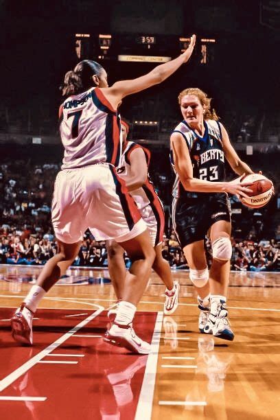 Sue Wicks #23 (right) of the New York Liberty dribbles during Game Two ...