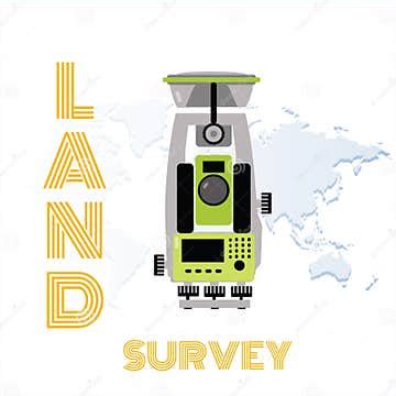 Geodesy Equipment Vector Illustration. Measuring Instruments in Flat Design on World Map ...