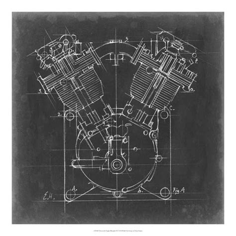 Motorcycle Engine Blueprint II - Picture This Wall Art