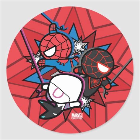 Kawaii Spider-Man Ghost-Spider & Miles Morales Classic Round Sticker #marvelkawaii #licensed # ...