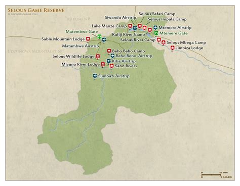 Selous GR Map – Detailed map of Selous Game Reserve