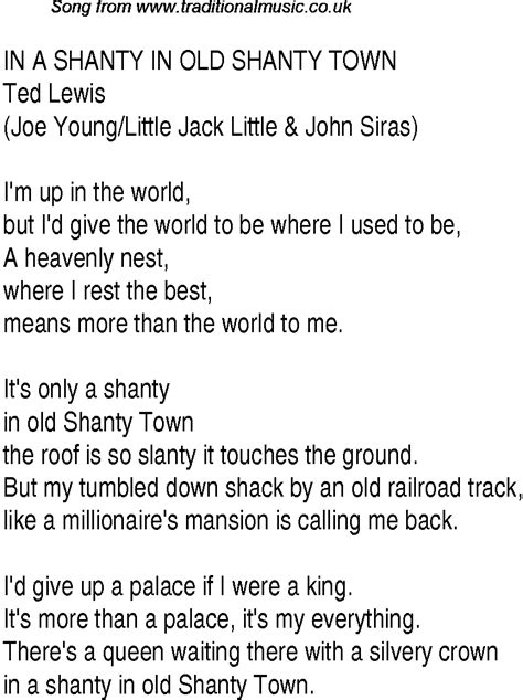 Top songs, 1932 music charts: lyrics for In A Shanty In Old Shanty Town