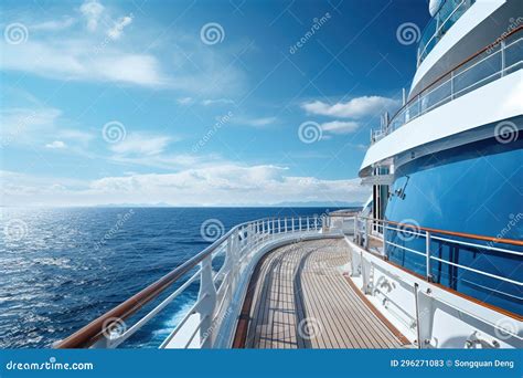 Luxury Cruise Ship Deck View in Sea. Stock Illustration - Illustration ...