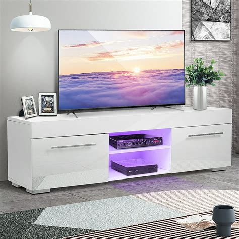 Morden 51'' TV Stand for TVs up to 58", LED TV Unit Media Console w/ 2 Drawer 2 Shelf, White ...