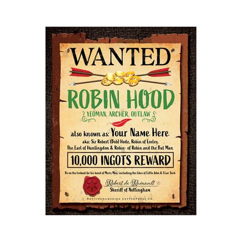 Custom Robin Hood Poster / Digital Download / Robin Hood Wanted Party Poster / Your Child's Name ...