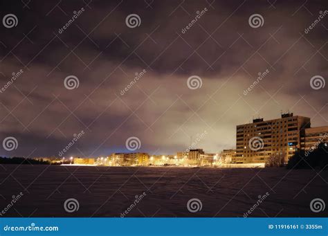 Small town at night stock image. Image of snow, clouds - 11916161