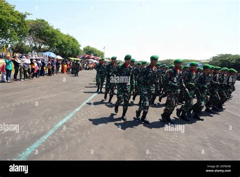 Indonesia's army forces march during a parade for celebrations of the ...