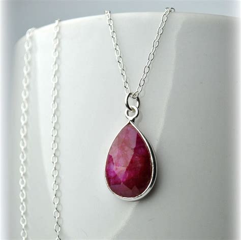 Genuine Ruby Necklace For Women, Sterling Silver, Real Ruby Jewelry, July Birthstone Jewelry ...