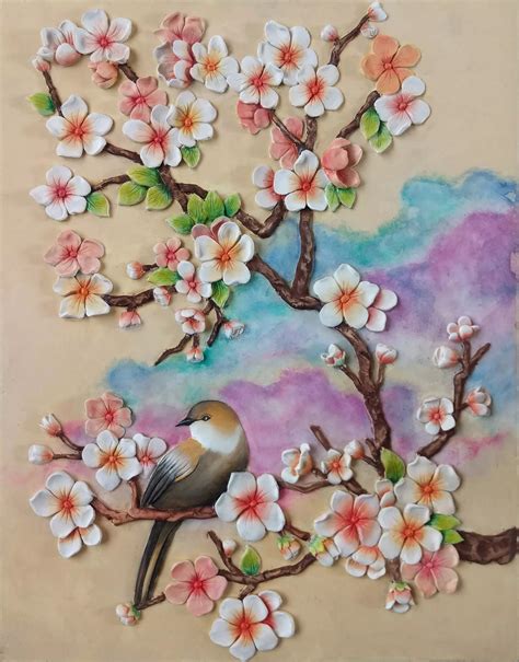 3D Clay Painting Cherry Blossom Flower | Cherry blossom painting, Clay ...