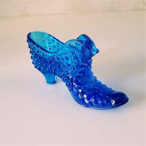 Fenton Colonial Blue Hobnail Glass Shoe, Vintage Art Glass Collectible Cat in a Slipper Shoe ...