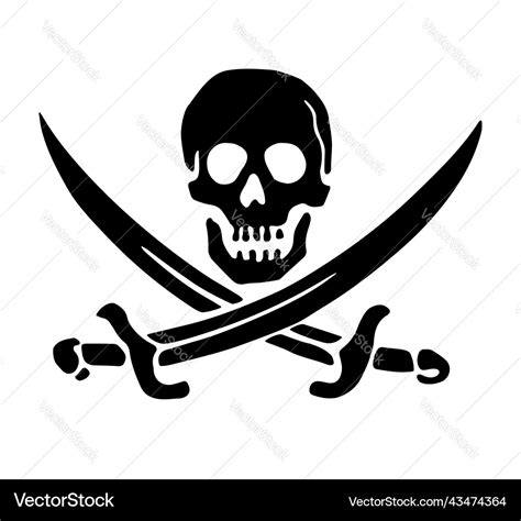 Black jolly roger pirate skull and crossed swords Vector Image