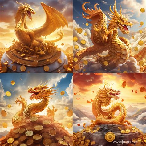 Majestic Golden Chinese Dragon Soaring Amidst a Sea of Gold Coins ...