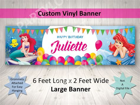 Custom Vinyl Birthday Banners Little Mermaid Custom Birthday Banners 2ft by 6ft Made by Partylot ...