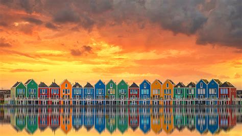 Row of modern colorful houses in the town of Houten in the Netherlands ...