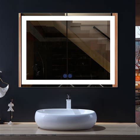 DECORAPORT 48 x 36 Inch LED Bathroom Mirror with Touch Button, Anti Fog ...