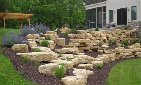 Sloped yard landscaping idea. Keep in mind that rubber mulch is 5 times heavier t… | Backyard ...