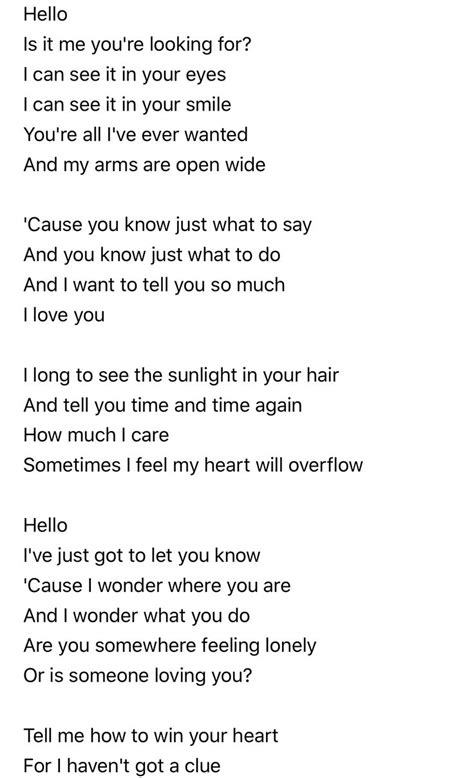 Hello - Lionel Richie | Love yourself lyrics, Great song lyrics, Yours lyrics