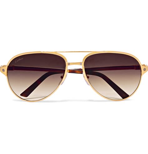 Cartier Santos De Cartier Aviator-style Leather-trimmed Gold-plated Sunglasses in Metallic for ...