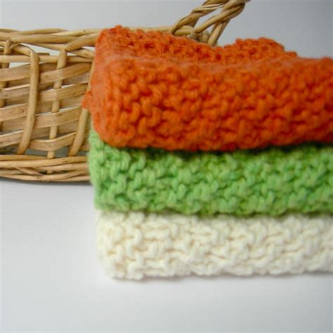 Organic Cotton Wash Cloth Set Lime Tangerine by WindyCityKnits