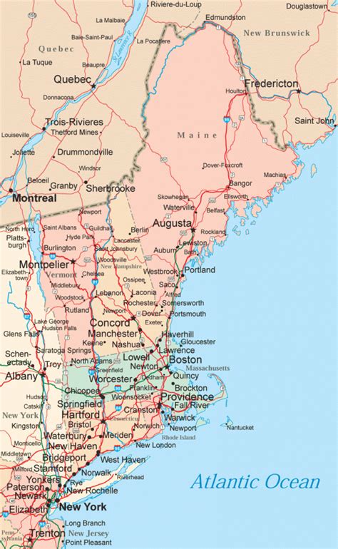 New England Map - ToursMaps.com