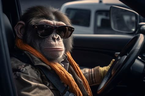 Free AI Image | View of funny monkey driving car