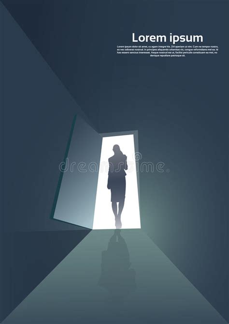 Business Woman Silhouette Standing at Door Entrance New Opportunity Concept Stock Vector ...